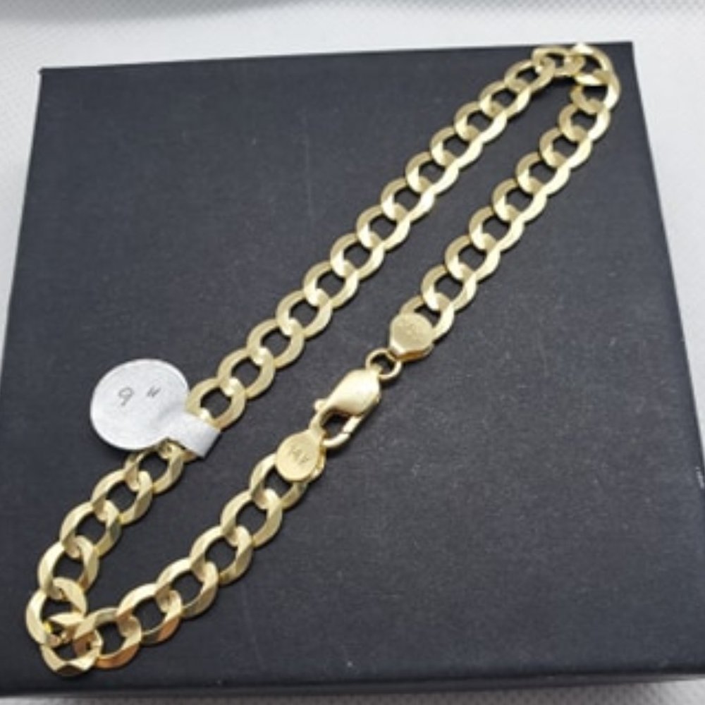 Solid 14 KT Gold Curb Link Men's Bracelet - Picture 1 of 6